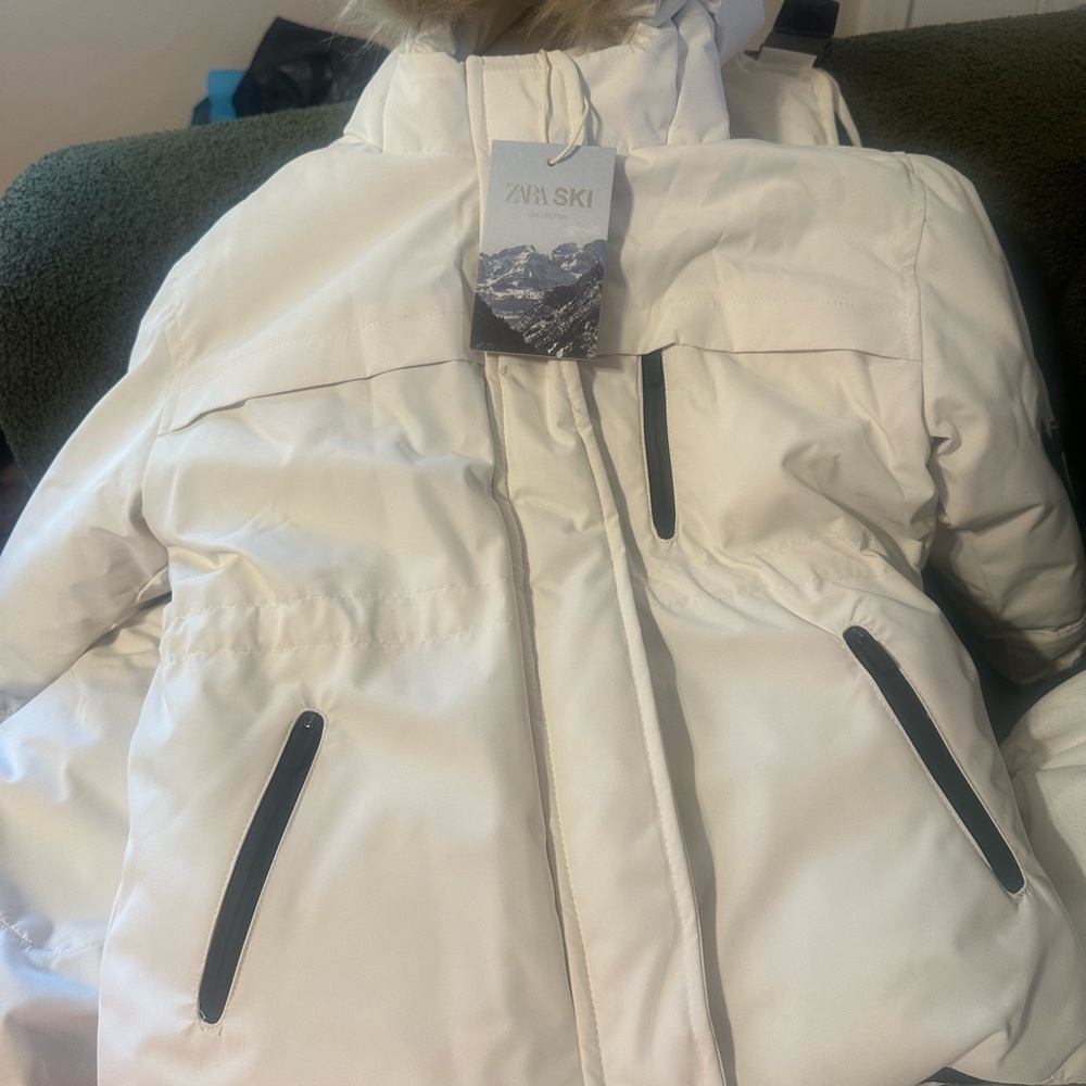 Zara Kids White Ski Jacket set with Black Accents